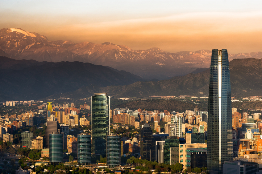 View of Santiago de Chile with Los Andes mountain range in the back