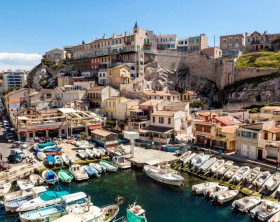 View of Vallon des Auffes, picturesque old-fashioned little fishing port in Marseille. France