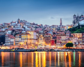Porto, Portugal cityscape across the Douro River.