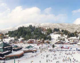 An aerial view of the skiing center in Cerro Catedral (Cathedral Mountain), near Bariloche in Argentina, taken from the chairlift.
