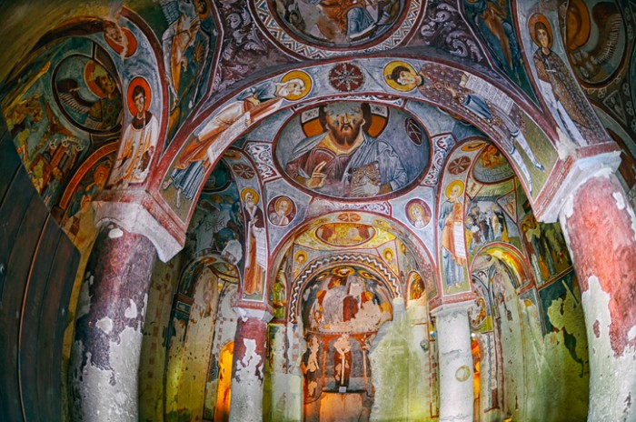 Cappadocia ,Turkey - October 17 ,2016 : Wall of frescoes in the Apple Church ( Elmali Kilise), Goreme Open Air Museum
