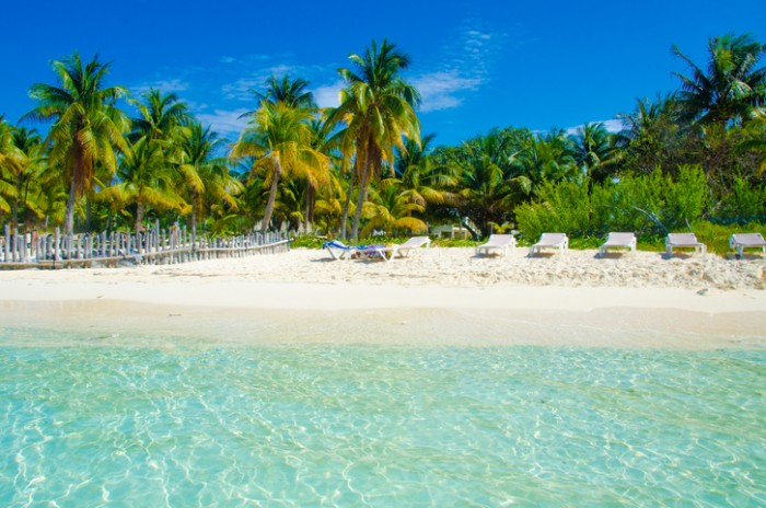 Beach on the island Isla Mujeres in Yucatan Mexico
