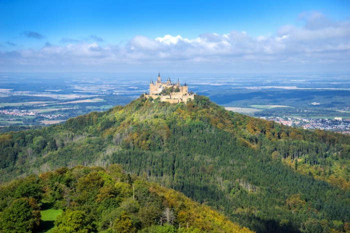 Bisingen, Baden-Wuerttemberg, Germany - September 27, 2014: Hohenzollern castle in the beginning of autumn