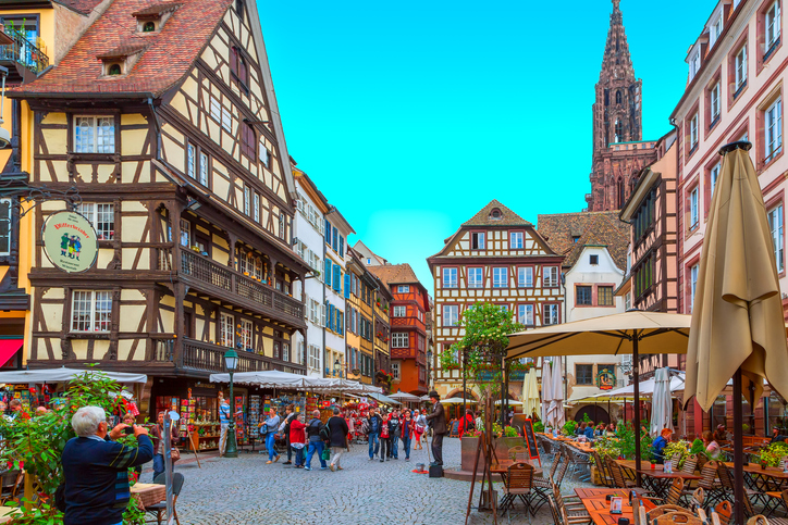 Strasbourg, France - June 26, 2013:  Central Square of Strasbourg. Too many tourists are here each day.