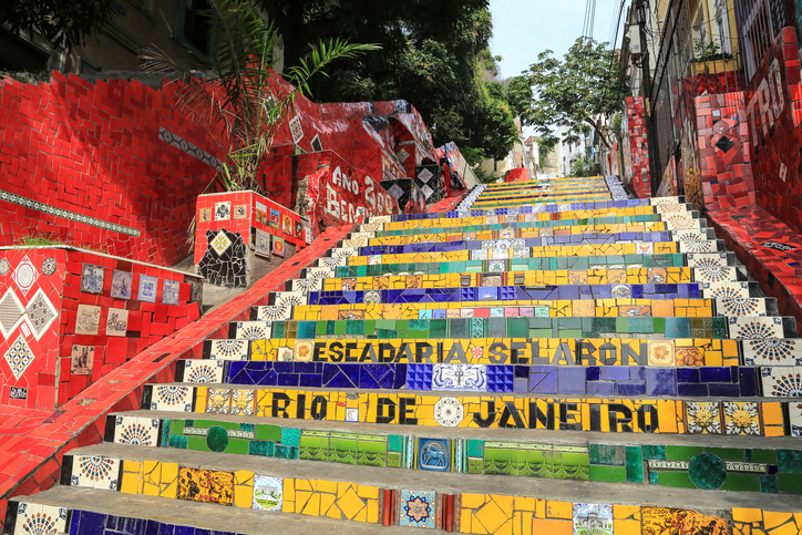 Rio de Janeiro, Brazil - May, 3 2014: The world famous Tiled Steps Selaron at Lapa in Rio de Janeiro Brazil. It belongs to Chilean artist Jorge Selaron who declared it as "my tribute to the Brazilian people".