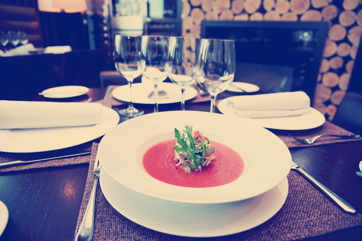 Soup on table in expensive restaurant