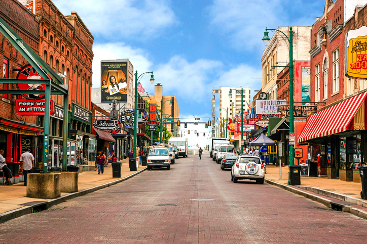 Memphis, TN, USA - August 5, 2015: View of Beale Street in Memphis, Tennessee