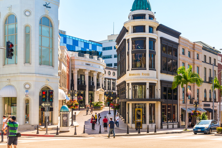 Beverly Hills/Los Angeles, US - September 8, 2015: Rodeo Drive in Beverly Hills: Rodeo Drive is an affluent shopping district known for designer label and haute couture fashion.
