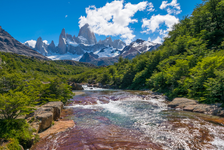 wonderful landscape with Mount Fitz Roy from Poincenot camp in Los Glaciares National Park - El Chalten