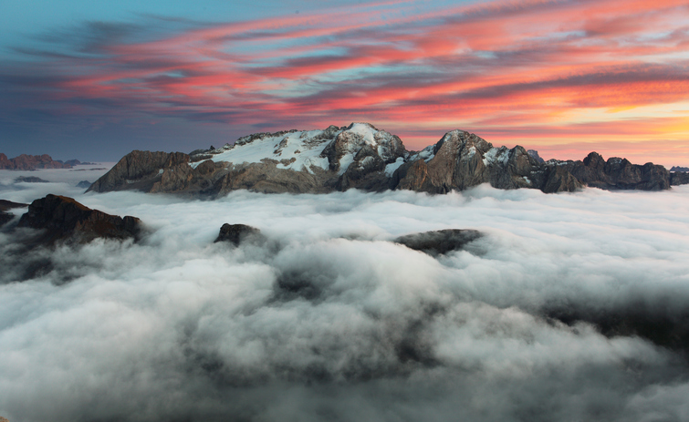 Beautiful mountain at sunset in Italy Dolomites - Glacier Marmolada