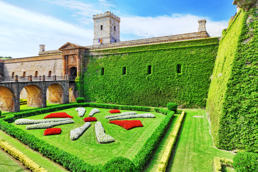 View of Castillo de Montjuic  on mountain Montjuic in  Barcelona, Spain