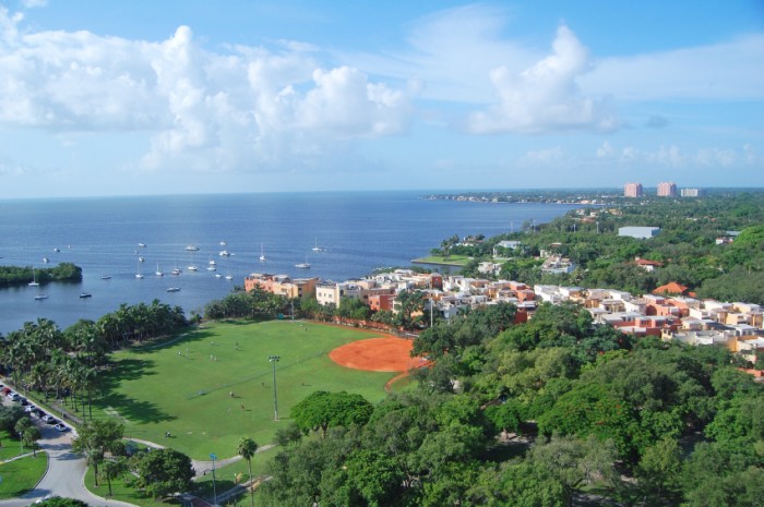 view of biscayne bay and peacock park in coconut grove, miami