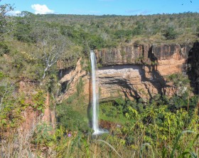 Waterfall in Chapada dos Guimaraes national park in the Brazilian state of Mato Grosso
