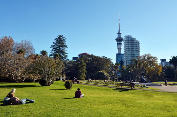 AUCKLAND - MAY 31 2014:Visitors in Albert park.Albert Park is a famous scenic park in central Auckland, New Zealand.