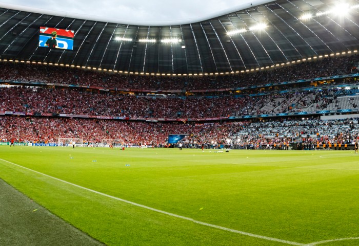 Munich, Germany - May 19, 2012: The inside of Allianz Arenabefore FC Bayern Munich vs. Chelsea FC UEFA Champions League Final game at Allianz Arena on May 19, 2012 in Munich, Germany.