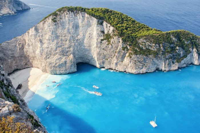 The amazing Navagio beach in Zante, Greece,  with the famous wrecked ship