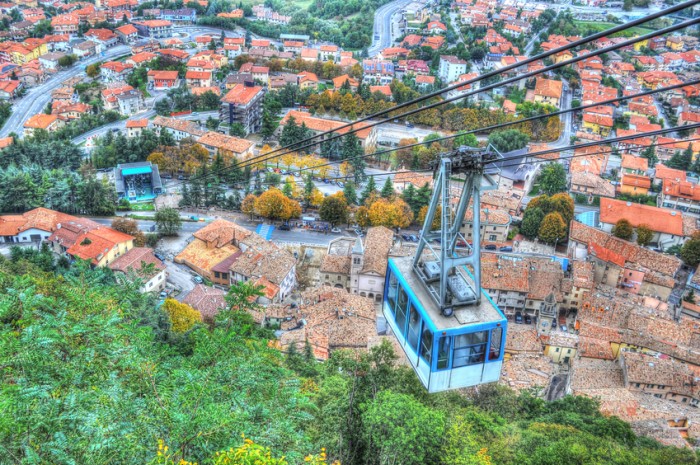 Cable car over San Marino in hdr