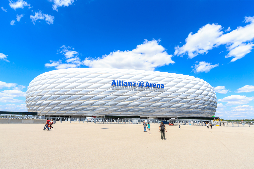 Munich, Germany - July 30, 2015: the football stadium Allianz Arena in Munich, Germany. It designed by Herzog & de Meuron and ArupSport.