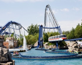 "Rust, Germany - July 12, 2011: Wide angle shot of the Poseidon rollercoaster in the Europa - Park theme park. The Europa - Park is the largest seasonal theme park in the world and is situated near the borders of Germany, France and Switzerland."