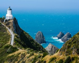 Nugget point lighthouse in New Zealand, South island
