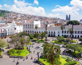 Quito, Ecuador - March 6, 2015: Activity in the Plaza Grande in the colonial center of Quito, Ecuador on March 6, 2015