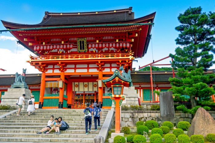 Kyoto, Japan- July 21, 2015 : Fushimi Inari Shrine in Kyoto. Fushimi Inari Shrine is a popular tourist spot for foreigners. Fushimi Inari Shrine is a shrine of Inari faith. Tourists visit Fushimi Inari Shrine, the head shrine of Inari including trails up the mountain in Kyoto, Japan.