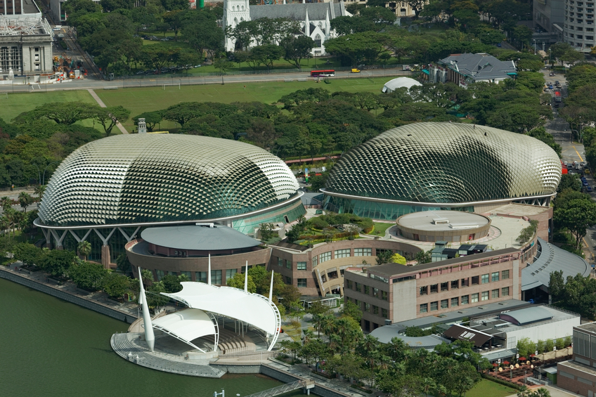Singapore - April 3, 2012: Aerial view of the Esplanade Theatre in Singapore.