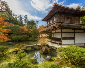 Kyoto, Japan - November 21, 2015: Ginkaku-ji, the "Temple of the Silver Pavilion," is a Zen temple founded in 1490. Ginkaku-ji was originally built to serve as a place of rest and solitude for the Shogun. Ginkaku-Ji is a popular tourist site, which was listed by UNESCO as a World Heritage site in 1994.