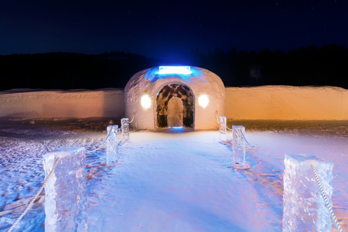 The beautiful Sorrisniva ice hotel located outside Alta, Norway.