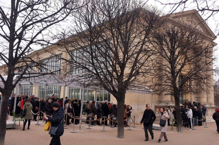 Paris, France- December 24, 2013: Visitors queue up for Frida Kahlo and Diego Rivera exhibition outside of Mus?e de l’Orangerie in Paris.