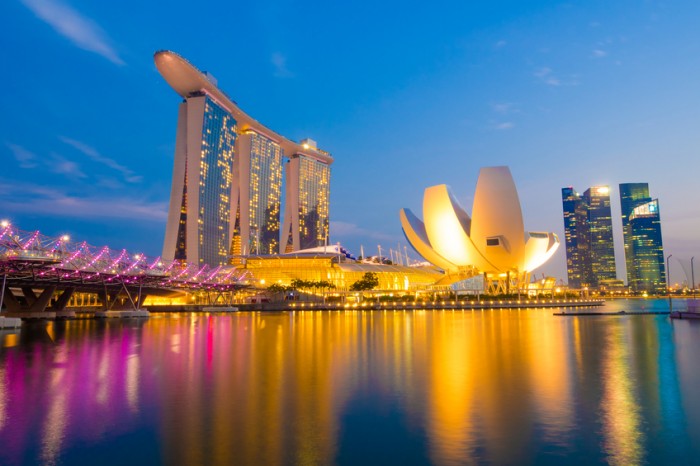 Singapore City, Singapore - June 22, 2014: Singapore Skyline and view of Marina Bay.
