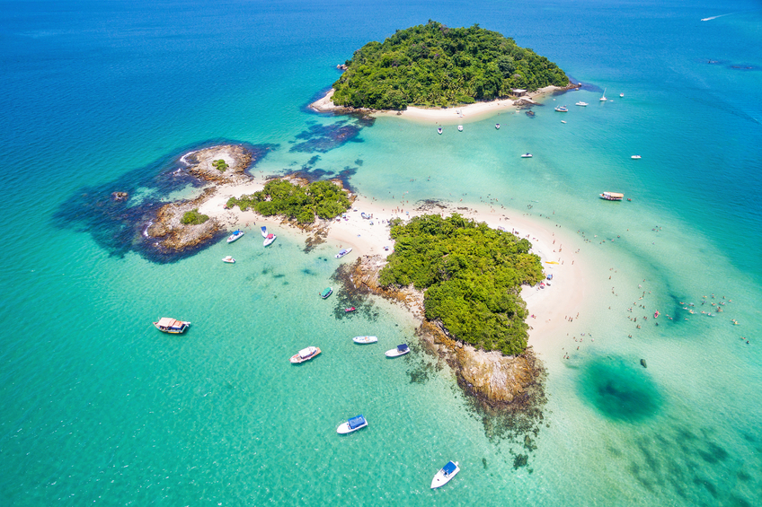 Aerial view of Cataguases Island in Angra dos Reis, Rio de Janeiro, Brazil.