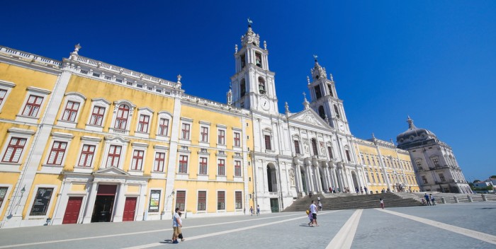 Mafra, Portugal - July 17, 2016: Unidentified people at the Palace of Mafra, Portugal, a famous royal palace built in the 18th Century.