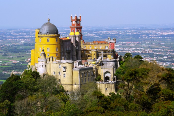 Aerial view of the Pena Palace in Sintra National Park, Portugal