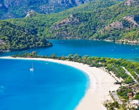 oludeniz lagoon in sea landscape view of beach, Turkey