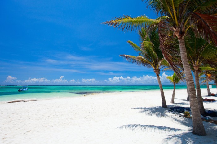 Beautiful white sand beach in Akumal Mexico