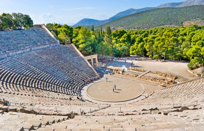 The stone amphiteater in Epidaurus is the fine example of the ancient greek architecture, Epidavros, Greece.