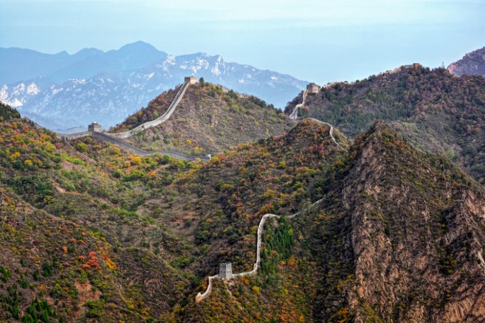 The Great Wall of China at remote location at Huangyaguan over Huangya Pass, first built during the Northern Qi Dynasty (550 - 557). Huangyaguan is considered to be a miniature of the Great Wall of China. China, Ji Province, Tianjin.