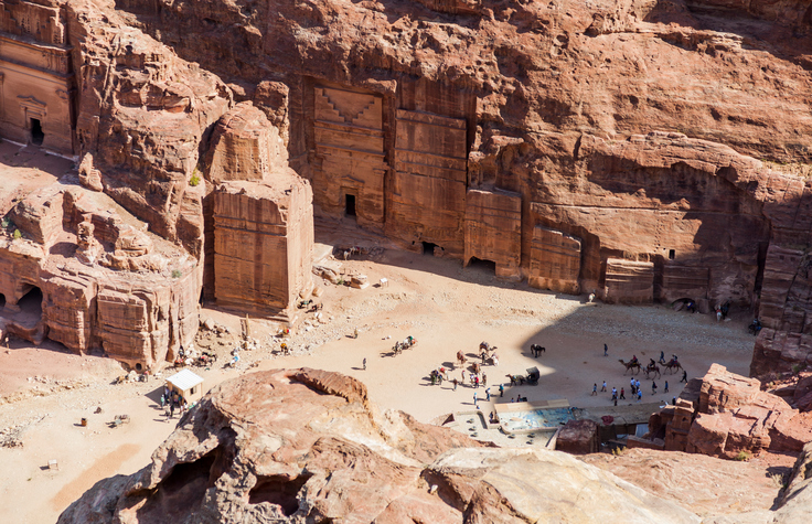 Petra, Jordan - October 29, 2014: View down High Place of Sacrifice.