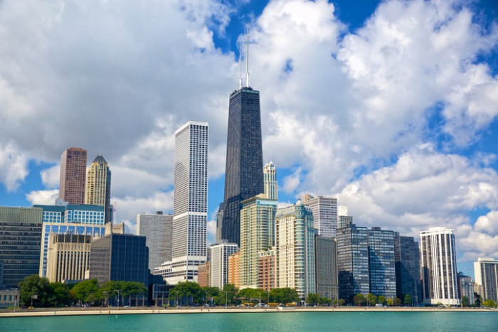 Chicago skyline with urban skyscrapers, IL, USA
