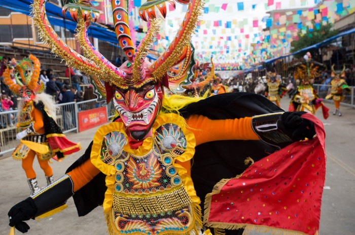 "Oruro, Bolivia - March 5, 2011: devil dancer at Oruro Carnival in Bolivia, declared UNESCO cultural world heritage."