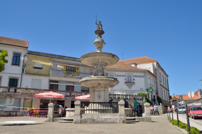 Ovar, Portugal - August 6, 2015: People in a plaza located in Ovar, Northern Portugal