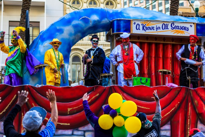 New Orleans USA  Feb 1 2016: Mardi Gras parades through the streets of New Orleans. People are celebrating and welcoming locals and visitors. This is the biggest annual  celebration  of the city.