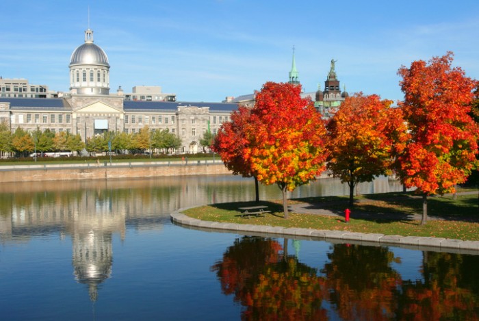 Old Montreal, Bonsecours Market relections in autumn, Quebec, Canada