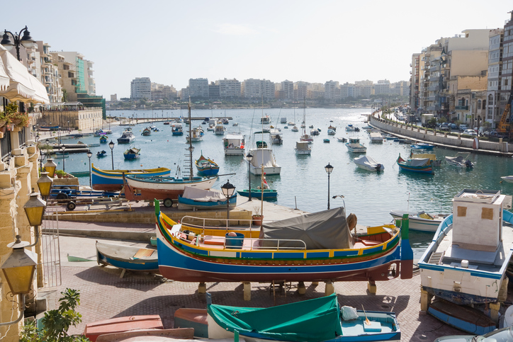 View across harbour at St. Julians, Malta.