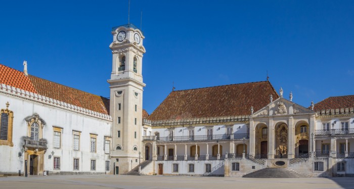 University square and bell tower in Coimbra, Portugal