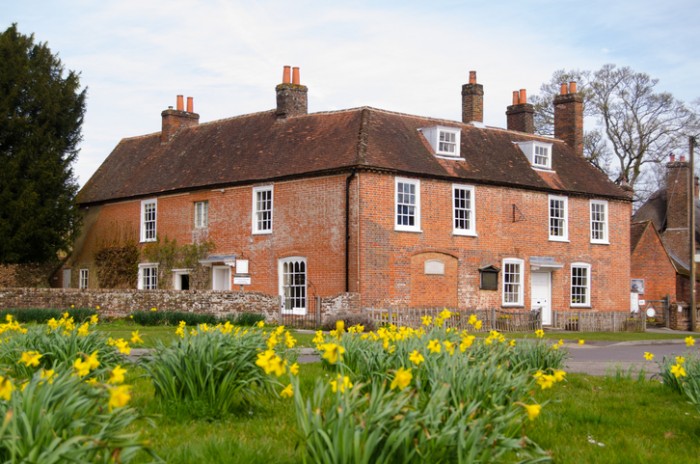 View of the historic home of author Jane Austen (1775-1817) in Chawton, Hampshire.  The Georgian house is now open to the public.