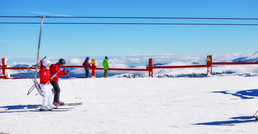 Kalvrita,Greece - February 8th,2014: Drop off the skiers at the very top of Helmos Mountain