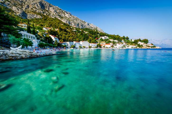 Beautiful Beach and Transparent Turquoise Adriatic Sea near Split, Croatia