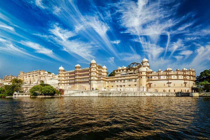 City Palace view from the lake. Udaipur, Rajasthan, India